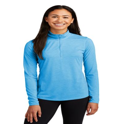 SPORT-TEK Women's PosiCharge Tri-Blend Wicking 1/4-Zip Pullover LST407, Pond Blue Heather, XX-Large