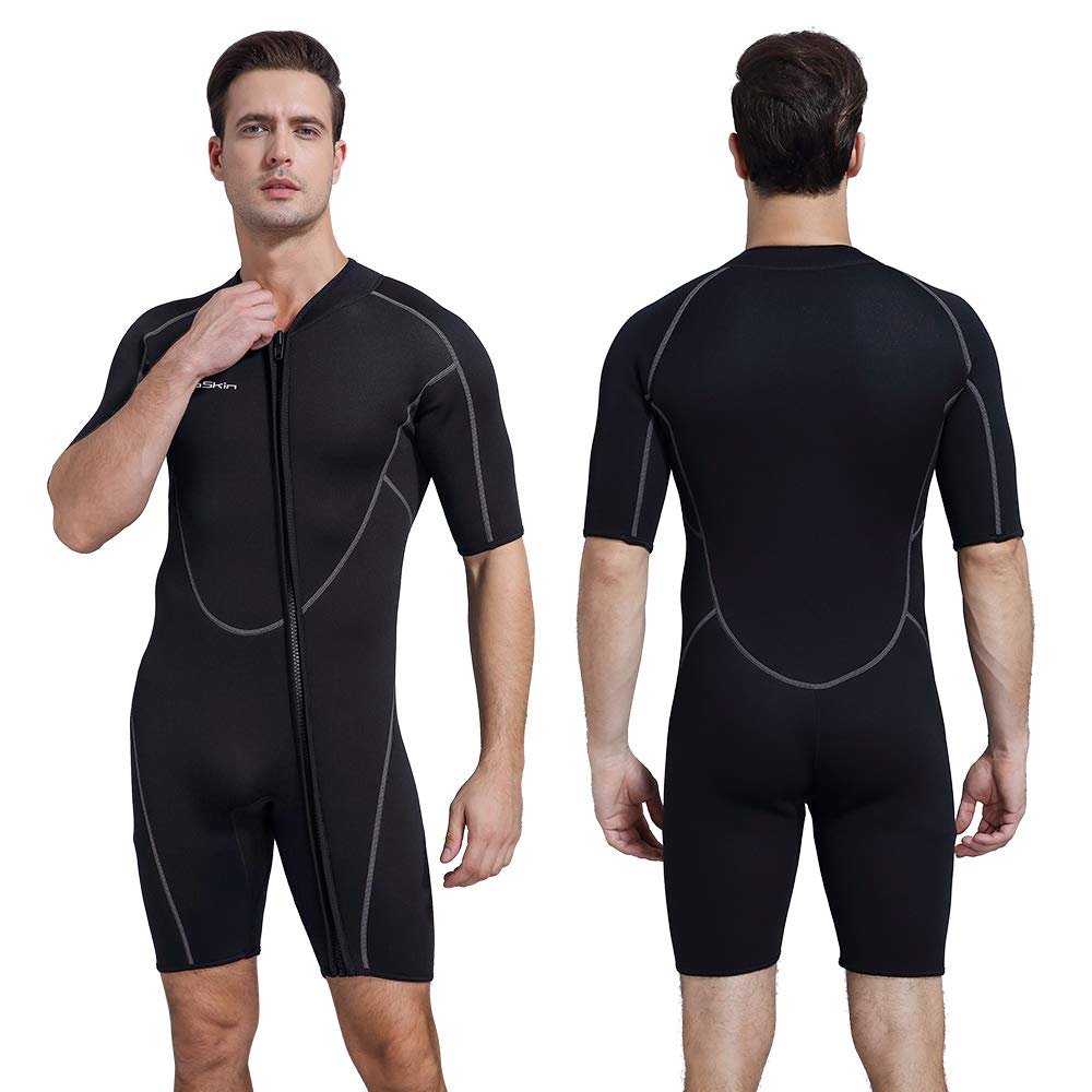 Seaskin Mens 3mm Shorty Wetsuit, Full Body Diving Suit Front Zip Wetsuit for Diving Snorkeling Surfing Swimming X-Large