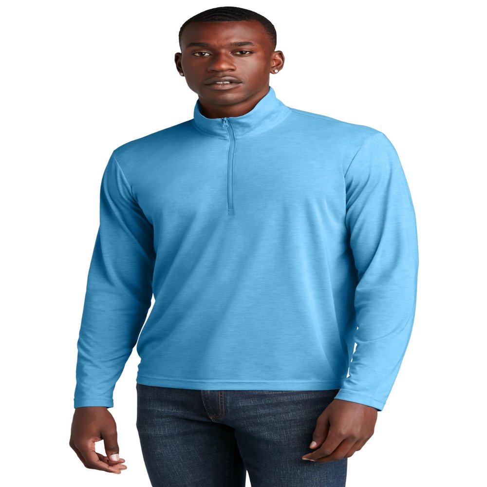 SPORT-TEK PosiCharge Tri-Blend Wicking 1/4-Zip Pullover ST407, Pond Blue Heather, Medium