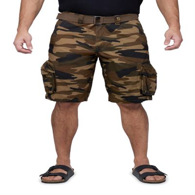 X RAY RAW X Mens Belted Cargo Shorts, Relaxed Fit Casual Knee Length Cargo Shorts for Men, Brown Camo, 30