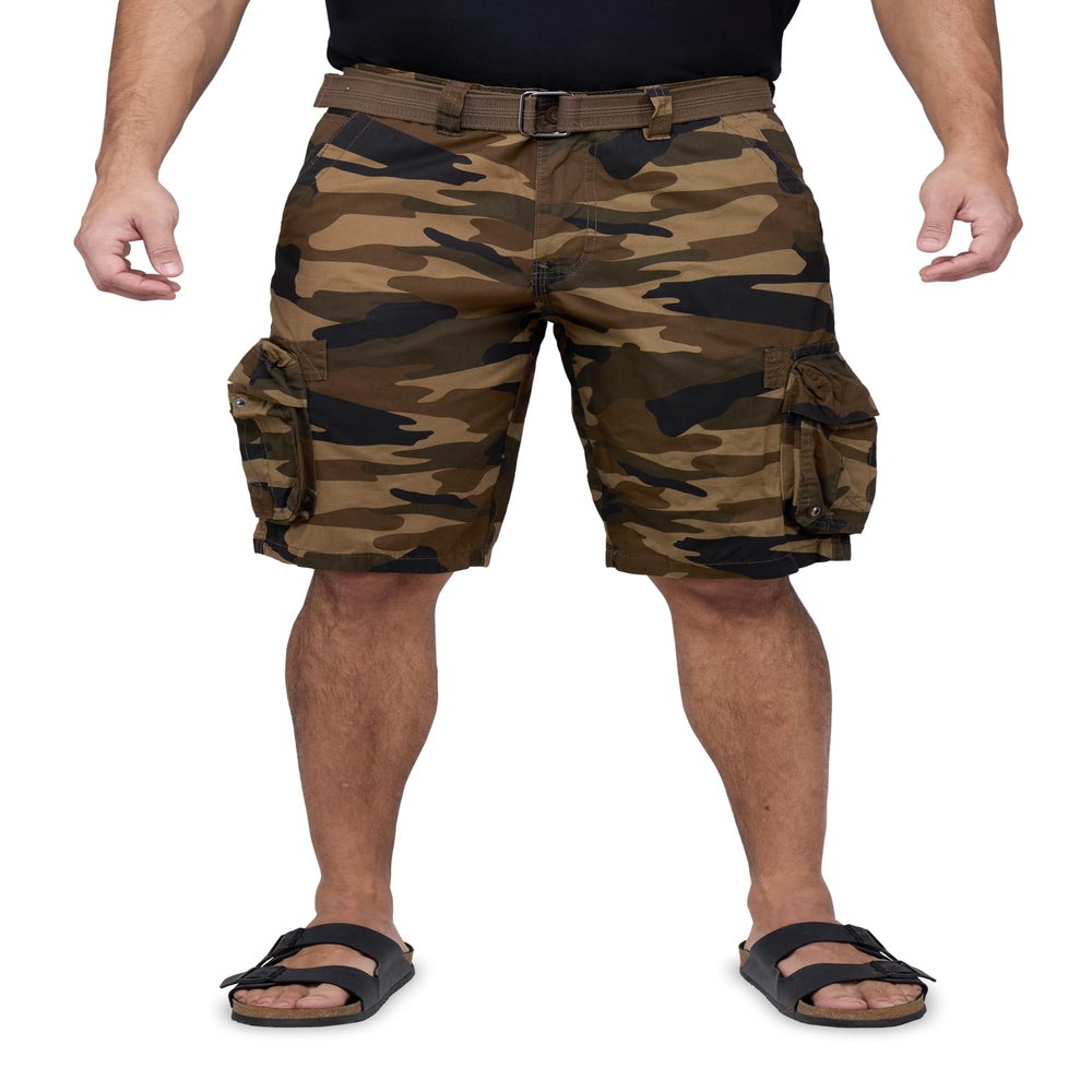 X RAY RAW X Mens Belted Cargo Shorts, Relaxed Fit Casual Knee Length Cargo Shorts for Men, Brown Camo, 30