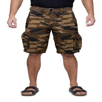X RAY RAW X Mens Belted Cargo Shorts, Relaxed Fit Casual Knee Length Cargo Shorts for Men, Brown Camo, 36