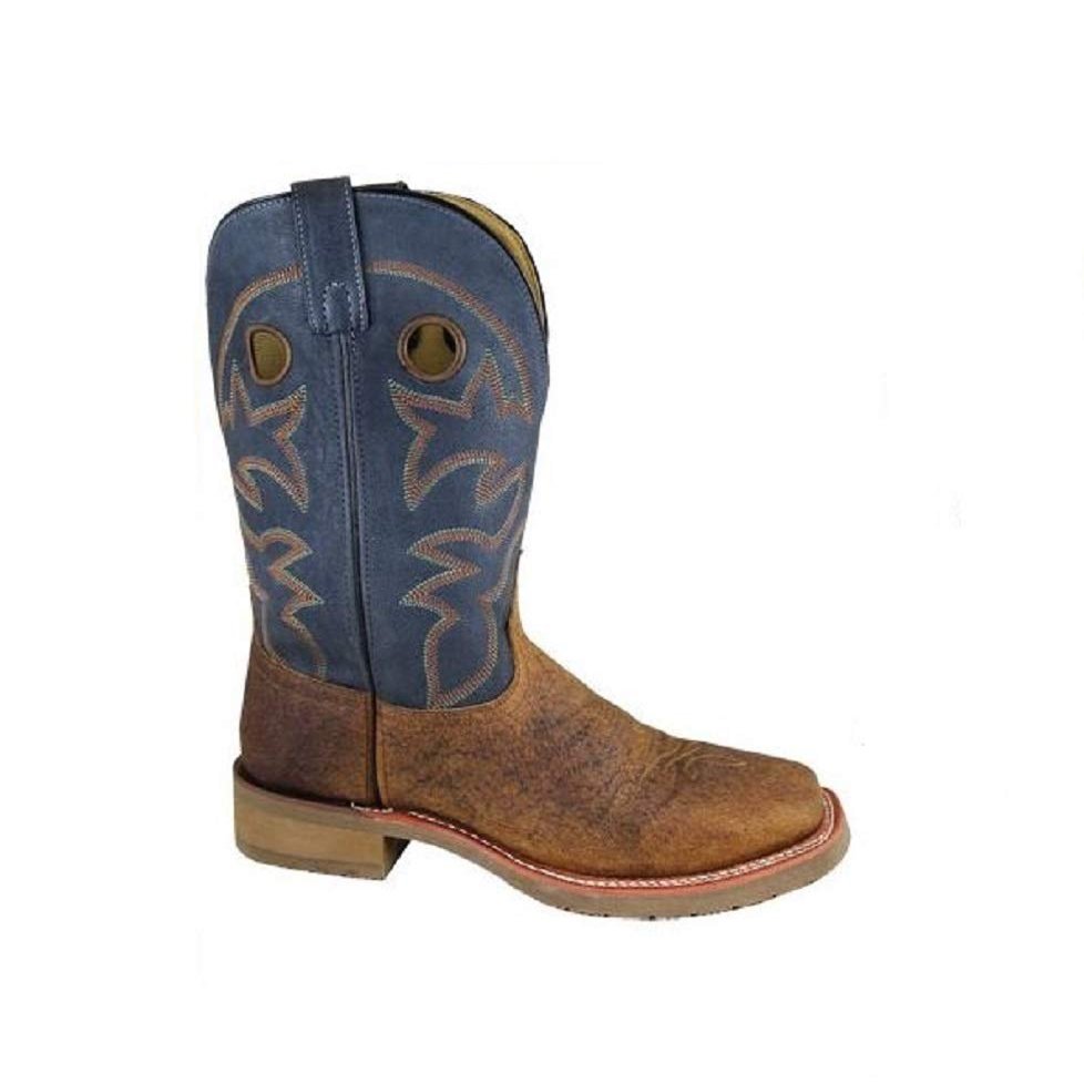 Smoky Mens 8D Navy Blue Distress Brown Leather Western Square Toe Cowboy Boots