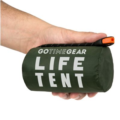 Go Time Gear Emergency Tent - Reflective Heat Shield for Survival Gear & Supplies - Waterproof & Windproof Shelter for Emergency Supplies - Ultralight Design for Go Bag - Pack of 1, Green