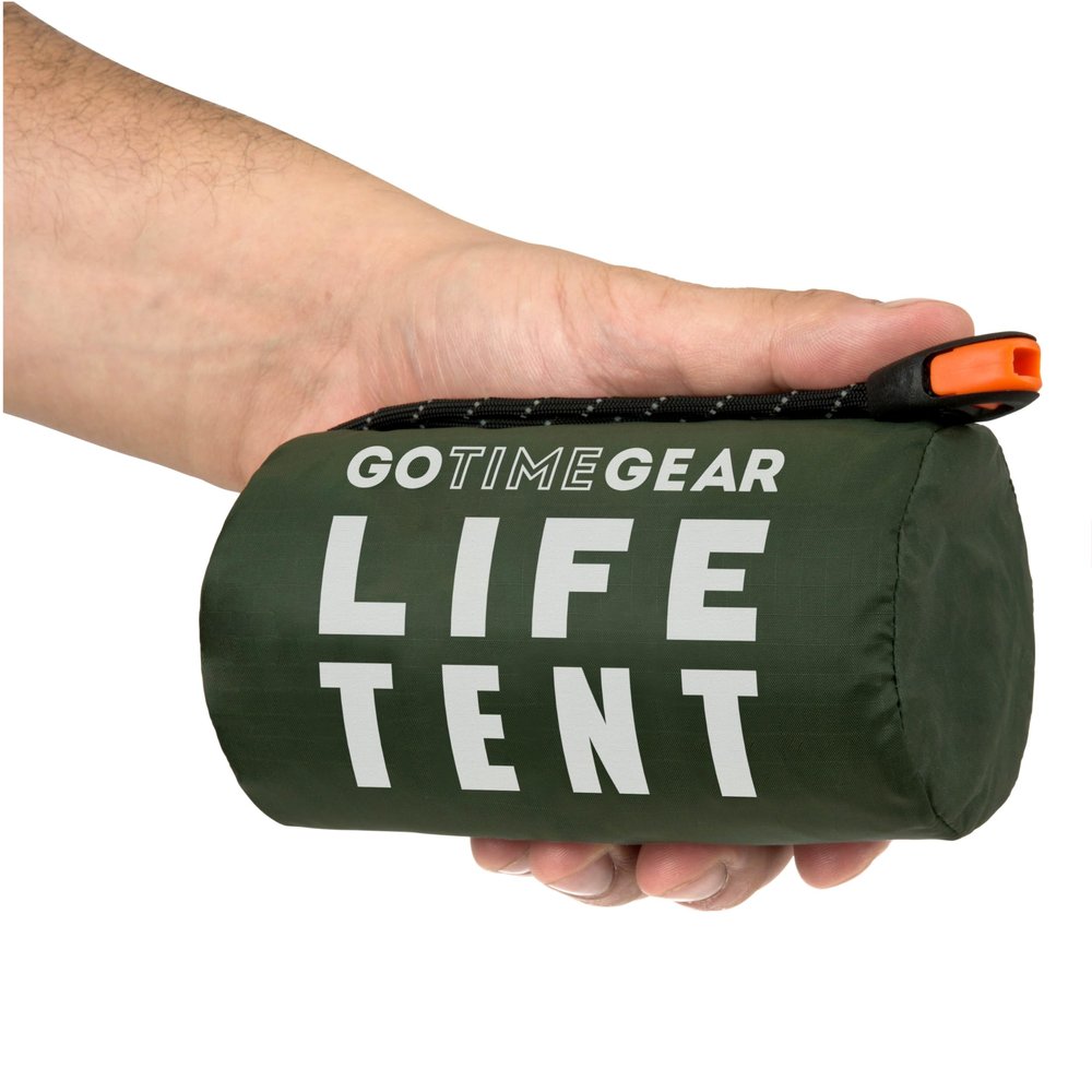 Go Time Gear Emergency Tent - Reflective Heat Shield for Survival Gear & Supplies - Waterproof & Windproof Shelter for Emergency Supplies - Ultralight Design for Go Bag - Pack of 1, Green
