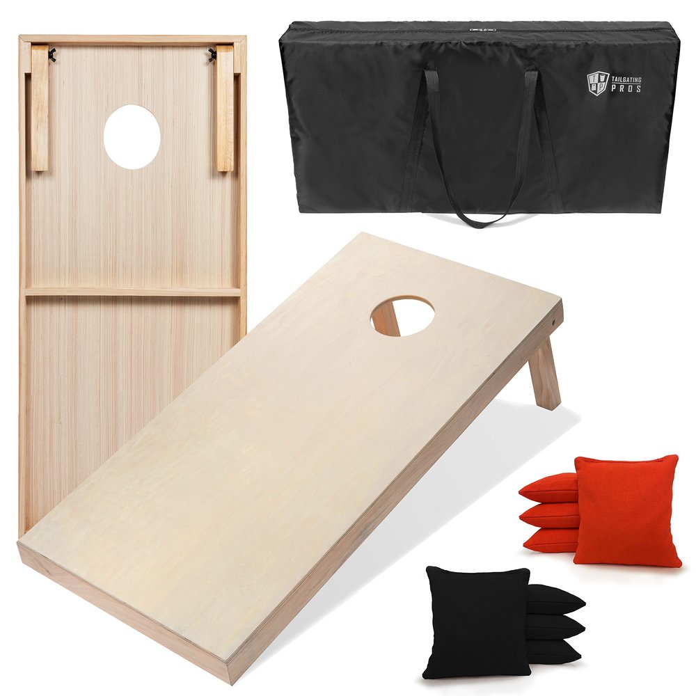 Tailgating Pros Premium Cornhole Game - Regulation or Tailgating Size Corn Hole Boards w/Corn Filled Bean Bags & Optional LED Lights