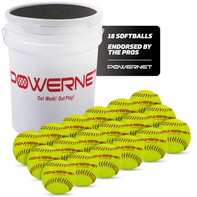 PowerNet Recreation Softball Bundle, Padded Softball Bucket with 18 12-Inch Practice Balls, Portable Pitching & Batting Practice Equipment Balls