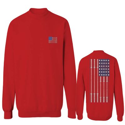 0140. Fitness Workout US America Patriotic Flags Proud American Gym wear Men's Crewneck Sweatshirt (Red, X-Large)