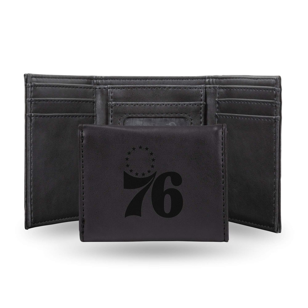 Rico Industries Laser Engraved Trifold Wallet, Philadelphia 76ers, Black, 3.25 x 4-"