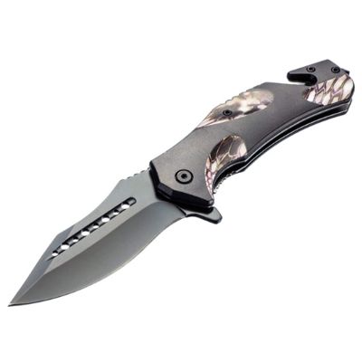 ASR Outdoor Camping Drop Point Pocket Knife 4.75 Inch Window Punch Reptile Design