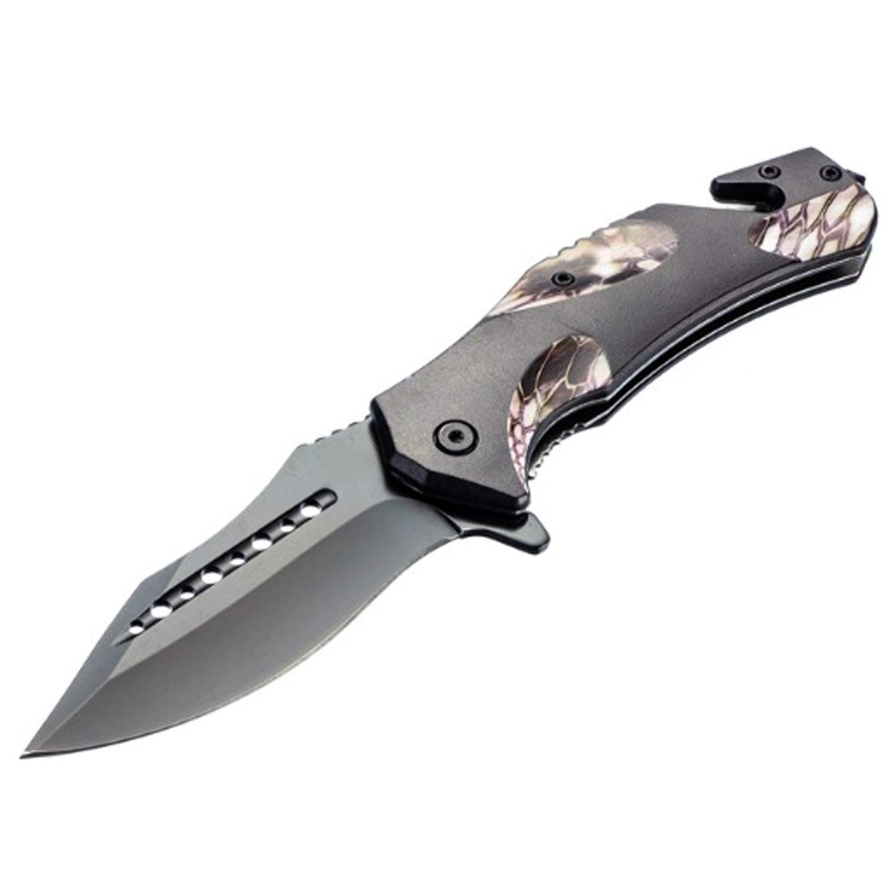 ASR Outdoor Camping Drop Point Pocket Knife 4.75 Inch Window Punch Reptile Design