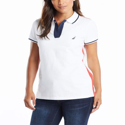 Nautica Women's Toggle Accent Short Sleeve Soft Stretch Cotton Polo Shirt Shirt, Bright White, X-Large