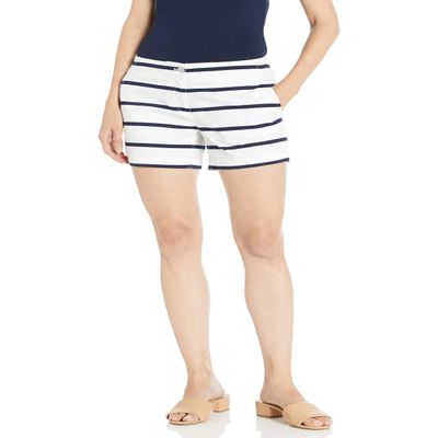 Nautica Traditional Collection's Women's Hint of Vacation Tailored Stretch Cotton Patterned Short, Bright White, 6