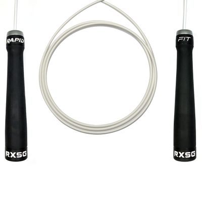 RX Smart Gear RapidFit Jump Rope | Adjustable Jumping Rope w/Ergonomic Dual Bearing Handles, Fitness Skipping Rope for Exercise, Workout, Sports Training, White