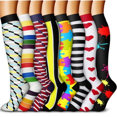 QUXIANG Copper Compression Socks for Women & Men Circulation (8 Pairs) - Best for Running Athletic Cycling - 15-20 mmHg (L/XL,Multi 03)