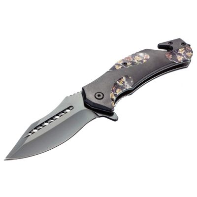 ASR Outdoor Camping Drop Point Pocket Knife 4.75 Inch Window Punch Foliage Camo Design