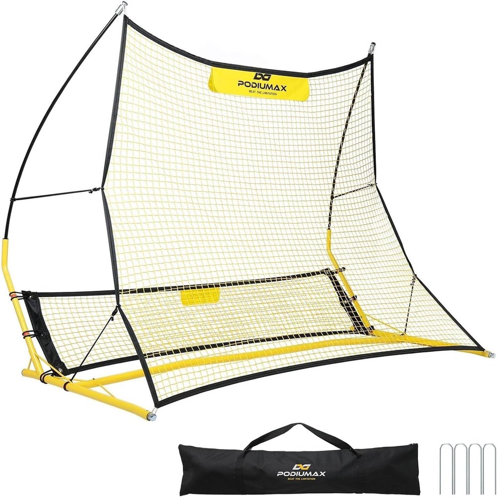 PodiuMax Soccer Rebounder, 6x4.7ft Large Soccer Rebound Net & 6x1.3ft Ground Pass Net, Soccer Bounce Back for Kick Back Trainer & Footwork Training with Carry Bag