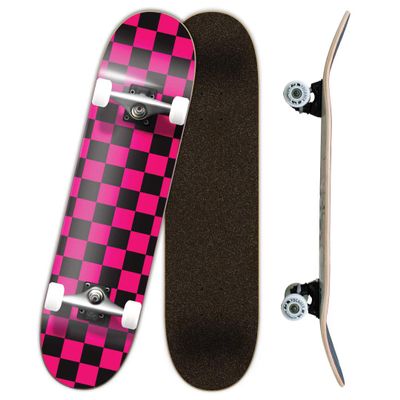 Yocaher Professional Complete 7.75" Skateboard w/7Ply Maple Deck, BlackWidow Premium Grip Tape, Aluminum Alloy Truck, ABEC-9 Bearing (Complete - 7.75 - Checker Pink)