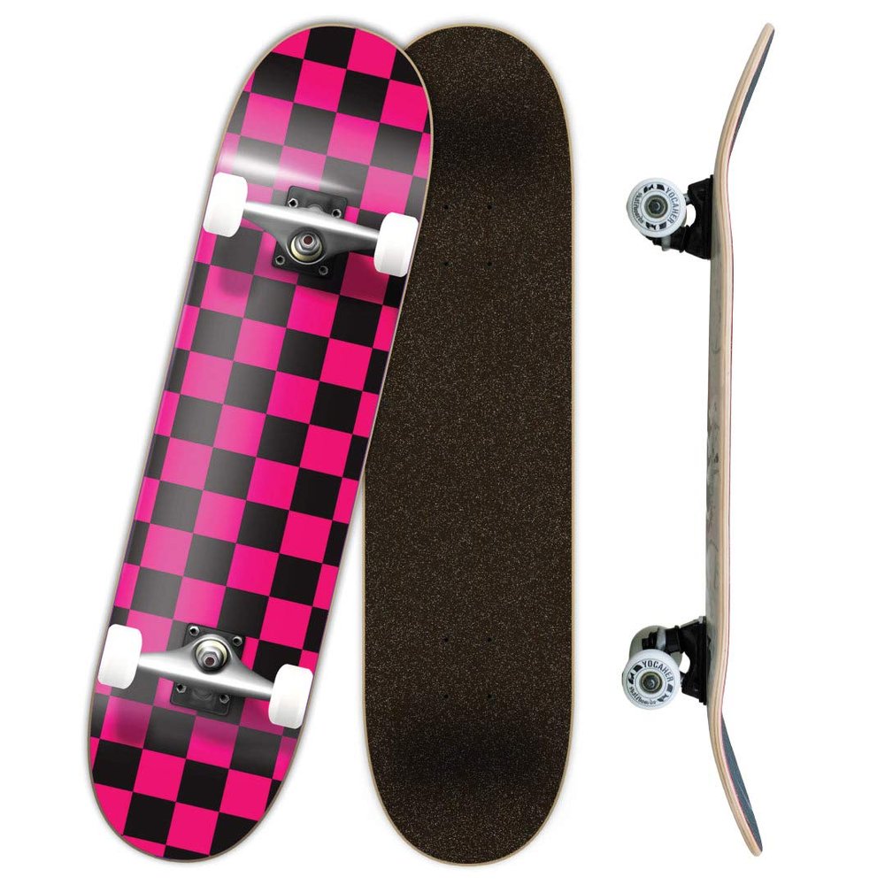 Yocaher Professional Complete 7.75" Skateboard w/7Ply Maple Deck, BlackWidow Premium Grip Tape, Aluminum Alloy Truck, ABEC-9 Bearing (Complete - 7.75 - Checker Pink)