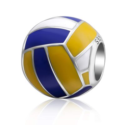 Sports Ball Charms 925 Sterling Silver Volleyball Baseball Beads Fits Pandora European Bracelet (Volleyball)