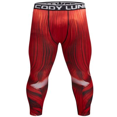 Red Plume Men's Compression Elastic Tight Leggings Sport Leader Printing Pants (XL, Orange)