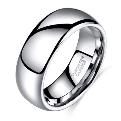 TRUMIUM 8mm Tungsten Carbide Ring for Men Women High Polish Plain Dome Tarnish Resistant Comfort Fit Wedding Band Size 8.5