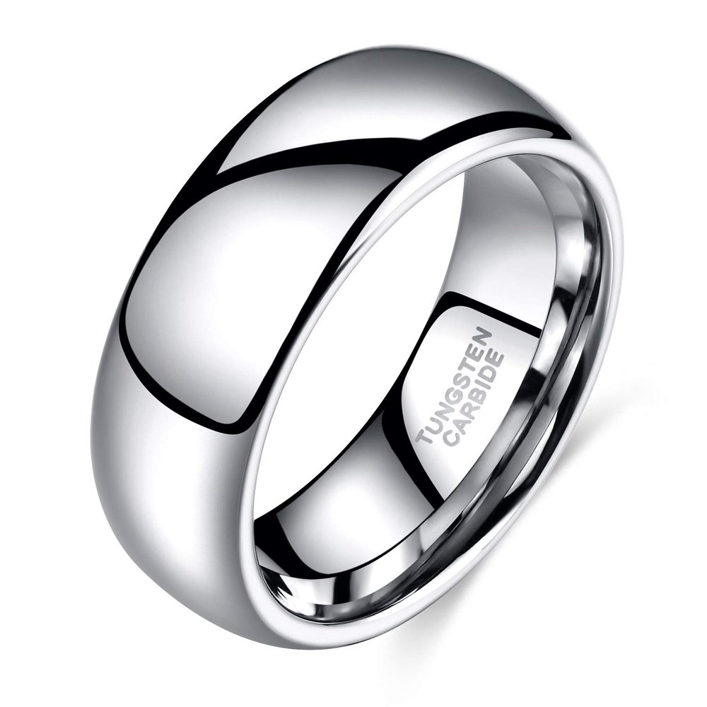 TRUMIUM 8mm Tungsten Carbide Ring for Men Women High Polish Plain Dome Tarnish Resistant Comfort Fit Wedding Band Size 8.5