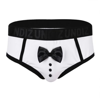 inlzdz Men's Sexy Tuxedo Briefs Sissy Pouch Short Panties with Bow Tie Waiter Costume Lingerie Underwear White Large
