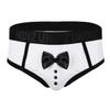 inlzdz Men's Sexy Tuxedo Briefs Sissy Pouch Short Panties with Bow Tie Waiter Costume Lingerie Underwear White Large view 1