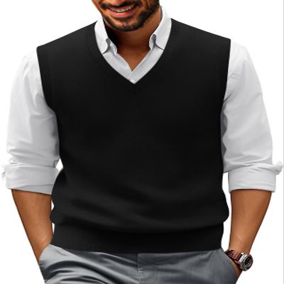 PJ PAUL JONES Mens Sweater Vest Casual Knit V-Neck Lightweight Soft (L, Black)
