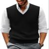 PJ PAUL JONES Mens Sweater Vest Casual Knit V-Neck Lightweight Soft (L, Black) view 1