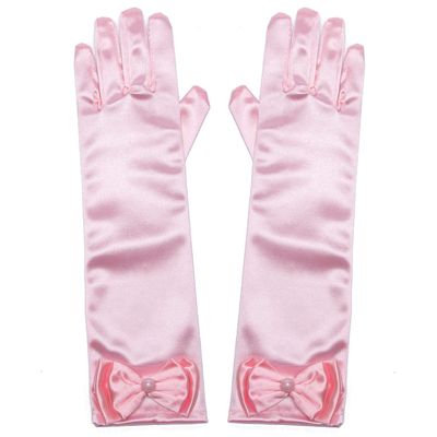 Joy Join Little Girls Princess Gloves(Solid Color Long Elbow Length) For Birthday,Wedding,Holiday,Costume Party(Pink)