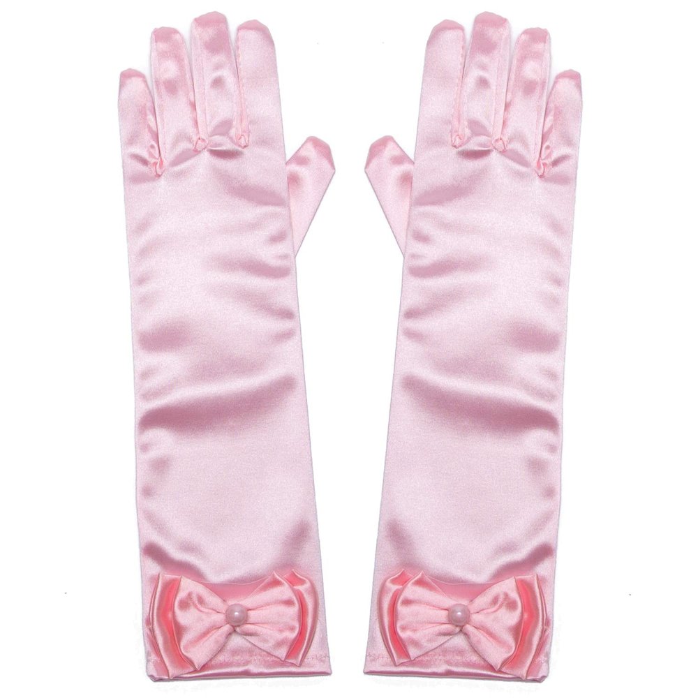 Joy Join Little Girls Princess Gloves(Solid Color Long Elbow Length) For Birthday,Wedding,Holiday,Costume Party(Pink)