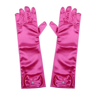 Joy Join Little Girls Princess Gloves(Solid Color Long Elbow Length) For Birthday,Wedding,Holiday,Costume Party(Rose Red)
