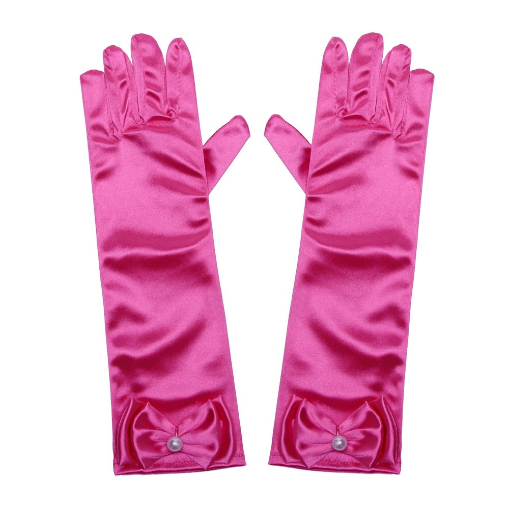 Joy Join Little Girls Princess Gloves(Solid Color Long Elbow Length) For Birthday,Wedding,Holiday,Costume Party(Rose Red)