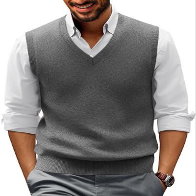 PJ PAUL JONES Slim Fit V-Neck Pullover Sweater Vest for Men Basic Solid XL Grey