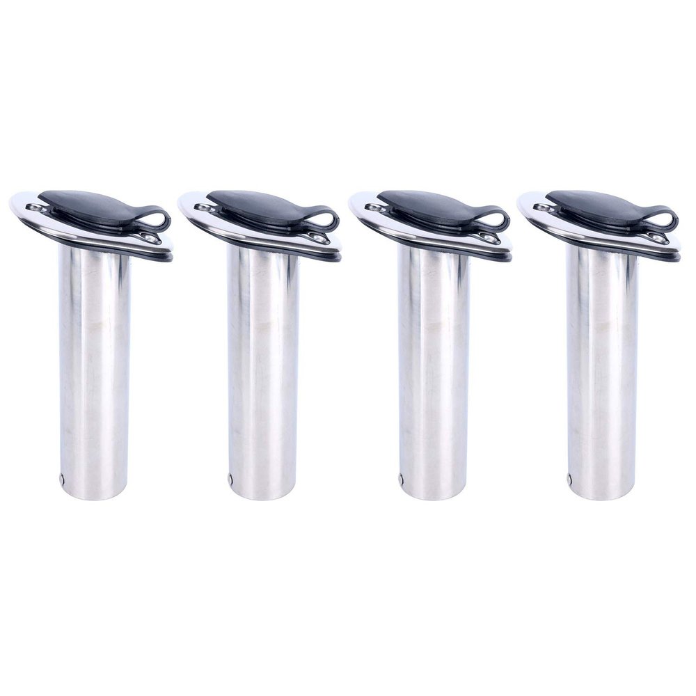 Amarine Made 4 Pack of Stainless Steel Rod Holders Rubber with Cap, Liner, Gasket (15 Degree Rod Holders)