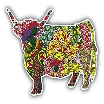 DG Graphics Patterned Scottish Highland Cow Art Decor 5'' x 3'' Vinyl Decal Sticker Wall Window Any Smooth Surface