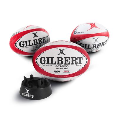 Gilbert G-TR4000 Red Rugby Training Ball Size 5 Set of 3 + Kicking Tee