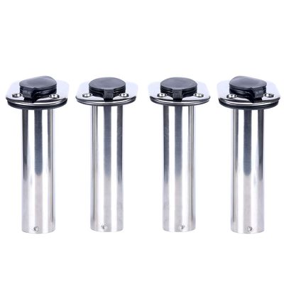 Amarine Made 4 Pack of Stainless Steel Flush Mount Rod Holders with Rubber Cap, Liner, Gasket (90 Degree Rod Holders)