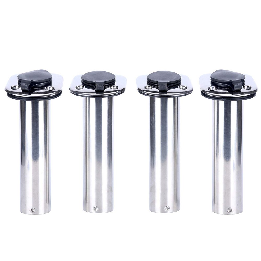 Amarine Made 4 Pack of Stainless Steel Flush Mount Rod Holders with Rubber Cap, Liner, Gasket (90 Degree Rod Holders)