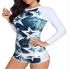 YATEEN Women's Long Sleeve Sun Protection Rash Guard Wetsuit Two Piece Swimsuit Set Navy Blue view 3