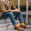 Feraricci Solid Color Polyester Socks for Men, Casual and Formal Attire Mid Rise Mens Crew Socks - Gold view 2
