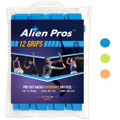 ALIEN PROS Tennis Racket Grip Tape (12 Grips) - Precut and Dry Feel Tennis Grip - Tennis Overgrip Grip Tape Tennis Racket - Wrap Your Racquet for High Performance (12 Grips, Sky Blue)
