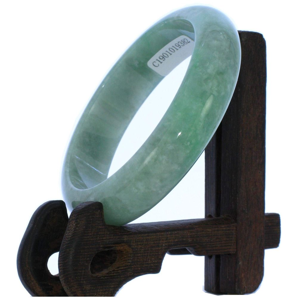 2.30"(58.6mm) China Certified Grade A Nature Hisui Jadeite Jade Light Green Women's Bangle Bracelets 9382