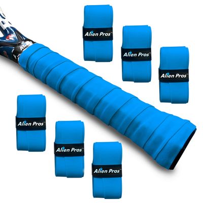 ALIEN PROS Tennis Racket Grip Tape (6 Grips) - Precut and Dry Feel Tennis Grip - Tennis Overgrip Grip Tape Tennis Racket - Wrap Your Racquet for High Performance (6 Grips, Blue)