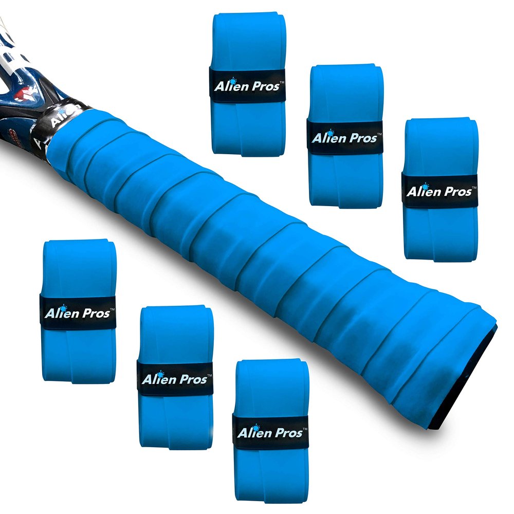 ALIEN PROS Tennis Racket Grip Tape (6 Grips) - Precut and Dry Feel Tennis Grip - Tennis Overgrip Grip Tape Tennis Racket - Wrap Your Racquet for High Performance (6 Grips, Blue)