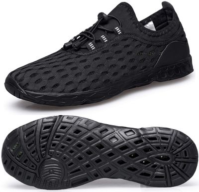 DOUSSPRT Men's Water Shoes Quick Drying Sports Aqua Shoes AllBlack Mesh Size 12