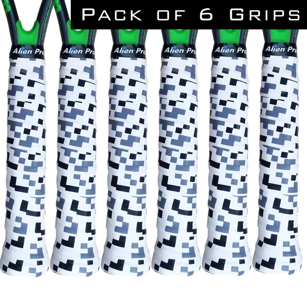 ALIEN PROS Tennis Racket Grip Tape (6 Grips)  Precut and Dry Feel Tennis Grip  Designer Tennis Overgrip Grip Tape Tennis Racket  Wrap Your Racquet for High Performance (6 Grips, Blocks)