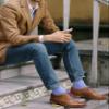 Feraricci Solid Color Polyester Socks for Men, Casual and Formal Attire Mid Rise Mens Crew Socks - French Blue view 2